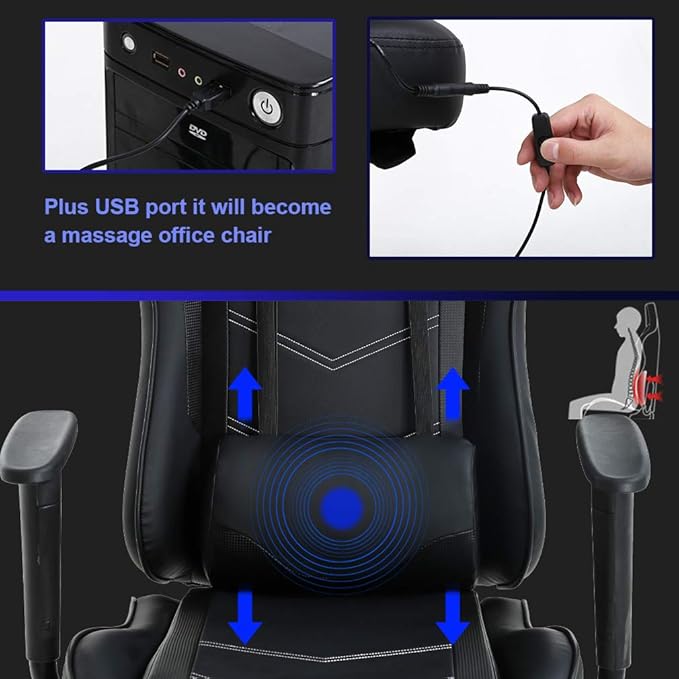 Ergonomic Gaming Chair for Adults Adjustable High-Back Computer Desk Chair with Lumbar Support and Footrest Leather Office Chair for Gaming Big and Tall Comfy Gamer Chair (Black)