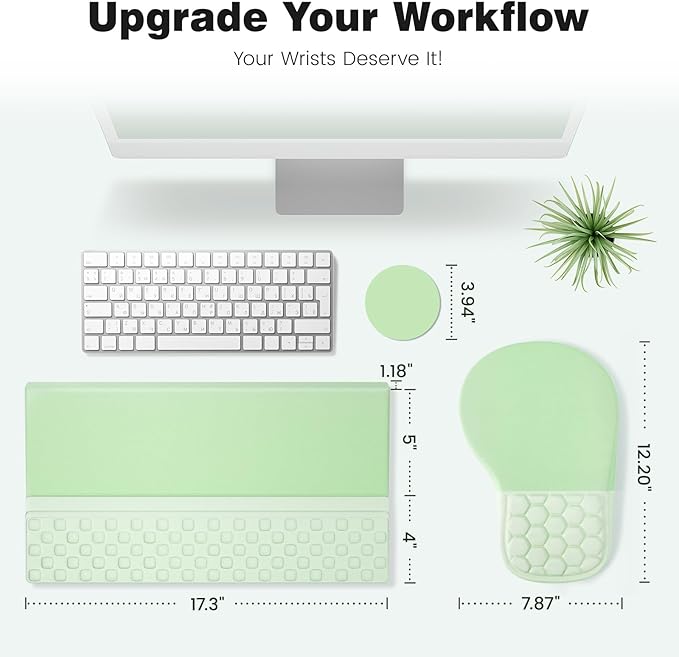 Ospelelf Ergonomic Mouse Pad and Keyboard Stand Wrist Rest Set Memory Foam Comfort Pain Relief for Typing Office Desk Accessories Green