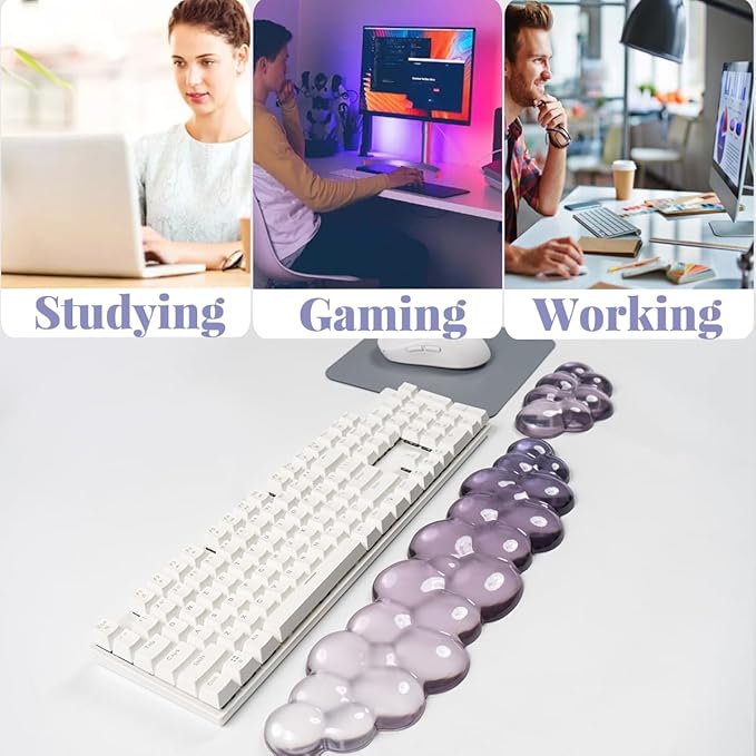 Gel Keyboard Wrist Rest Cloud Set Clear Ergonomic Wrist Support and Arm Support Keyboard Rest for Typing Pain Relief with Non-Slip Soft Washable Wrist Rest(Purple Grey)