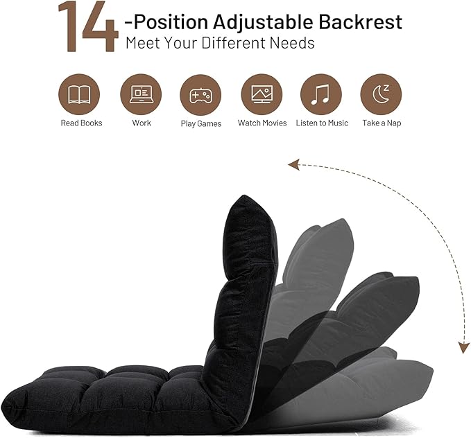 Giantex Floor Sofa Chair Video Gaming Chair with 14 Adjustable Position Padded Back Support Floor Cushioned Seat Folding Lazy Chair for Meditation Reading Watching Living Room Recliner(Black)