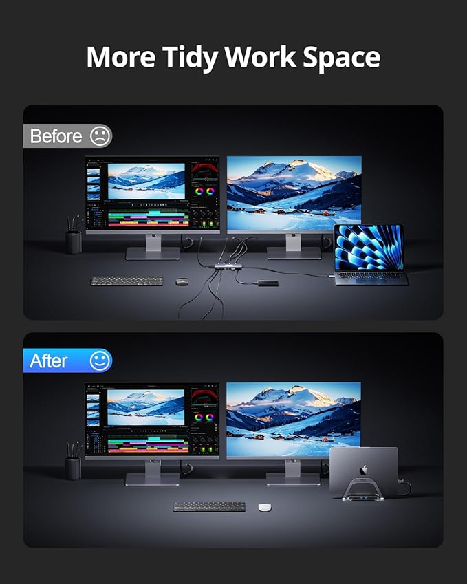 4URPC MacBook Pro Docking Station Dual Monitor 4K@60Hz with 100W Power Adapter USB C Docking Station Vertical Stand for MacBook Pro/Air with 2 HDMI USB 3.0 SD&ampmicroSD Ethernet Audio