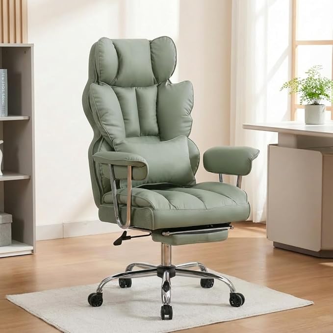 Big and Tall Office Chair 400lbs - Heavy Duty Executive Desk Chair with Footrest High Back PU Leather Ergonomic Computer Chair with Extra Wide Seat &amp Thick Cushion for Home Office (Green)