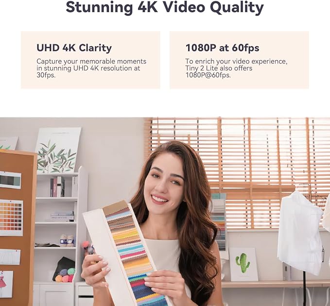 OBSBOT Tiny 2 Lite PTZ 4K Webcam 1080p@60fps HDR with AI Tracking Privacy Cover Microphone 1/2 Sensor USB2.0 Plug&ampPlay for Conferencing Live Streaming Compatible with Skype/YouTube/Team