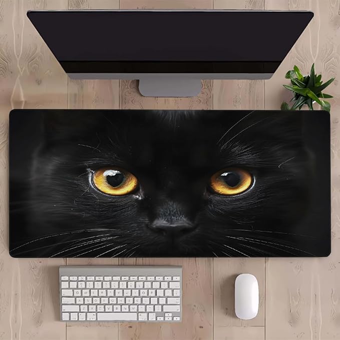 Black Animal Cat Eye Large Mouse Pad Gaming Mousepad Desk Mat for Desktop Computer Keyboard Waterproof Mouse Mat Desk Pad with Non-Slip Base for Game School Office Home 35.4 x 15.7