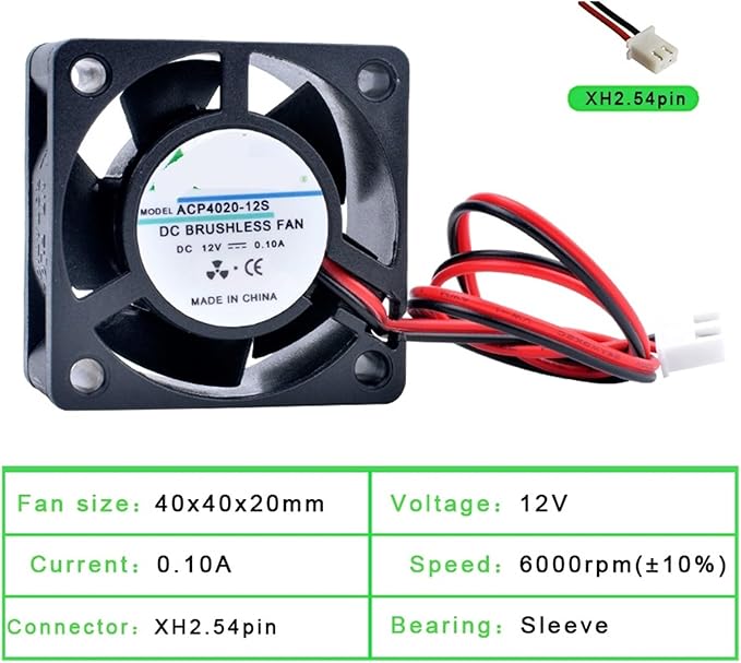 2 Pcs ACP4020 4cm 40mm Fan 40x40x20mm DC5V 12V 24V Inverter Router Inverter Power Cooling Fan (Color : 12V Sleeve)