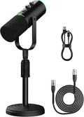PUPGSIS Podcast Dynamic Microphone XLR/USB Recording PC Microphones for Broadcast Podcast Recording Gaming &amp Streaming Studio Mic with Mute Headphone Jack Monitoring Volume Control Windscr