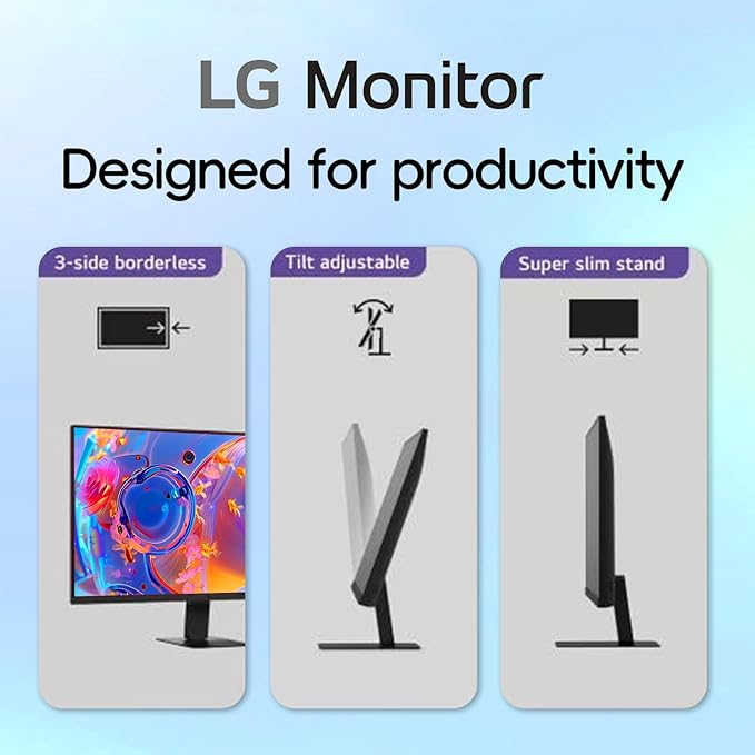 LG 27 inch Monitor IPS QHD (2560 x 1440) 100Hz 99% sRGB HDR10 Black Stabilizer HDMI USB-C 15W PD Dynamic Action Sync Reader Mode Flicker Safe Virtually Borderless Design Tilt Adjustment