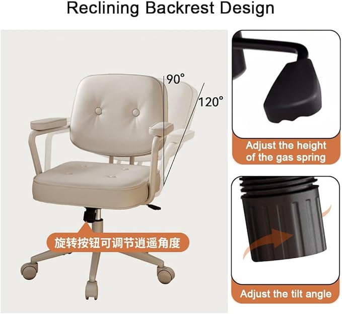 YCKEGEW Comfy Office Chair with Wheels Home Ergonomic Task Chair Tilting Function BackrestModern Armchair 360 Swivel Desk Chair Adjustable Height(BeigeBlack Legs)