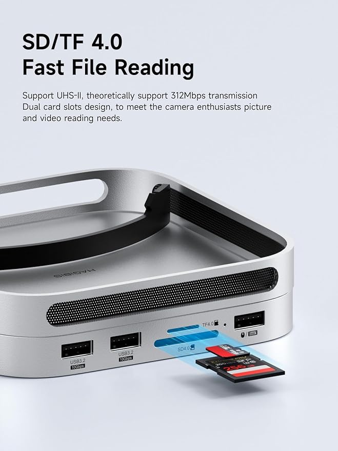 Hagibis Mac mini M4 Hub with M.2 SSD Enclosure &amp Dustproof Stand USB-C Docking Station with M.2 NVMe SSD Case SD4.0 Micro SD 4.0 10Gbps USB3.2 for Mac mini M4 Pro (MC65)