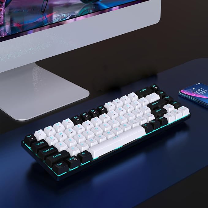 Yoidesu LED Backlit Mechanical Gaming Keyboard 68 Key RGB Mechanical Keyboard with 5.7ft Detachable Cable for OS X Linux System (Black and White)