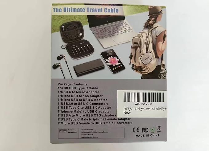 10-Piece Type C Adapter Kit Compatible with Micro USB/Type C/USB OTG Adapter Travel Case with and Carabiner Includes USB Type C Cable