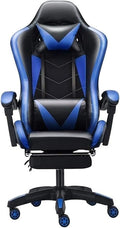 Modern Ergonomic Office Gaming Chair Blue Memory Foam Leather Recliner Adult Indoor Requires Assembly