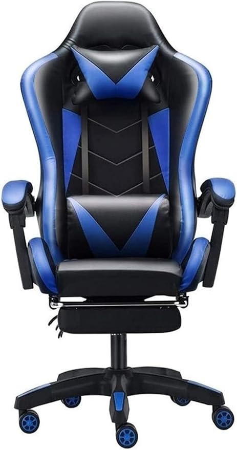 Modern Ergonomic Office Gaming Chair Blue Memory Foam Leather Recliner Adult Indoor Requires Assembly