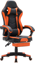 Ergonomic Video Game ChairsPu Leather Video Game Chairs For Adults 360°Swivel Adjustable Office Chair Gamer ChairWith Footrest Comfortable Game Lumbar Headrest Backrest RecliningBlack + ora
