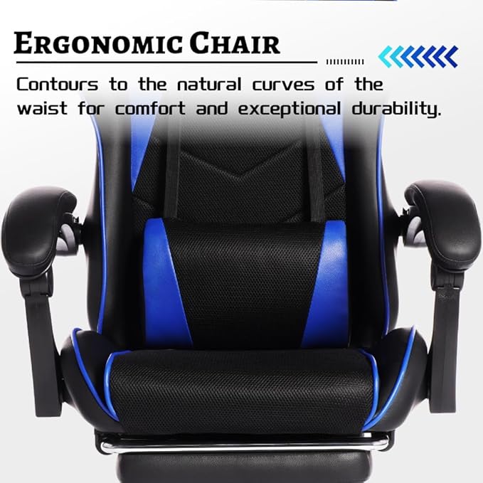 DEEPfurniture E-Sports Gaming Chair Sports Car Driving Seat PU Material Moulded Sponge Comfortable and Safe with MassageBlue