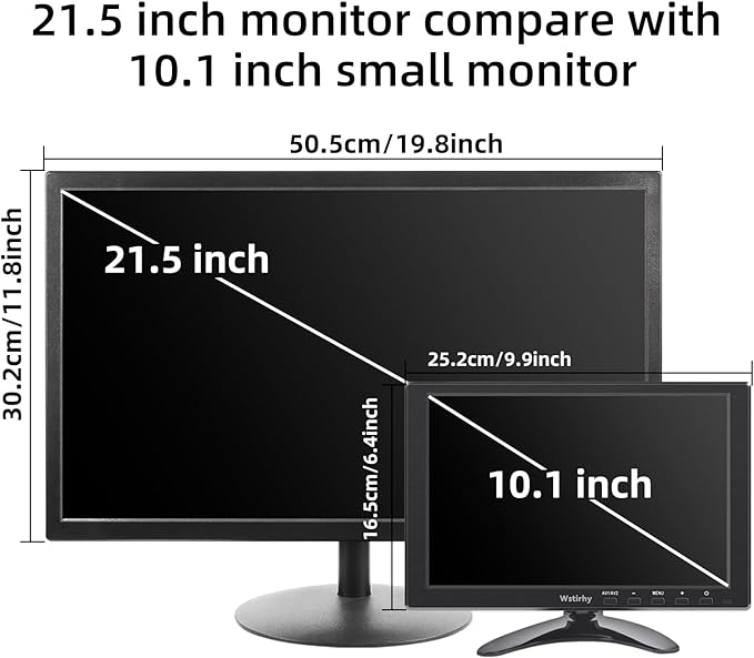 10.1 inch Small Monitor (1920x1200) 178° Screen Display with HDMI VGA AV BNC USB for PC Laptop Computer Kitchen Monitor Built-in Speaker VESA Remote Control