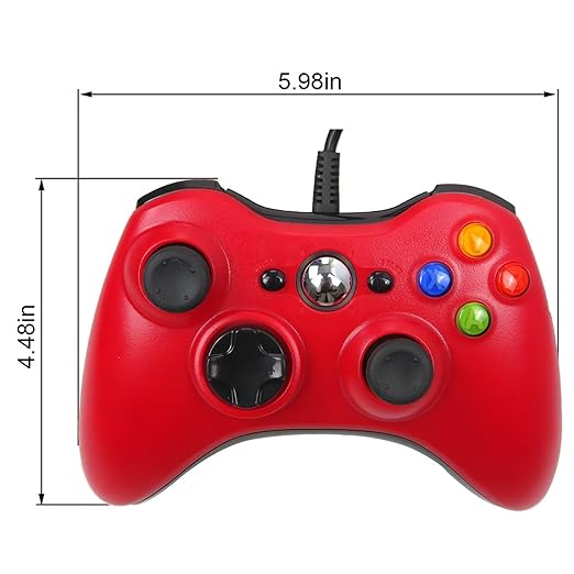 Jaclech USB Wired Vibration Gamepad for Xbox 360 Console and for Windows 10 8 7 PC (Red)