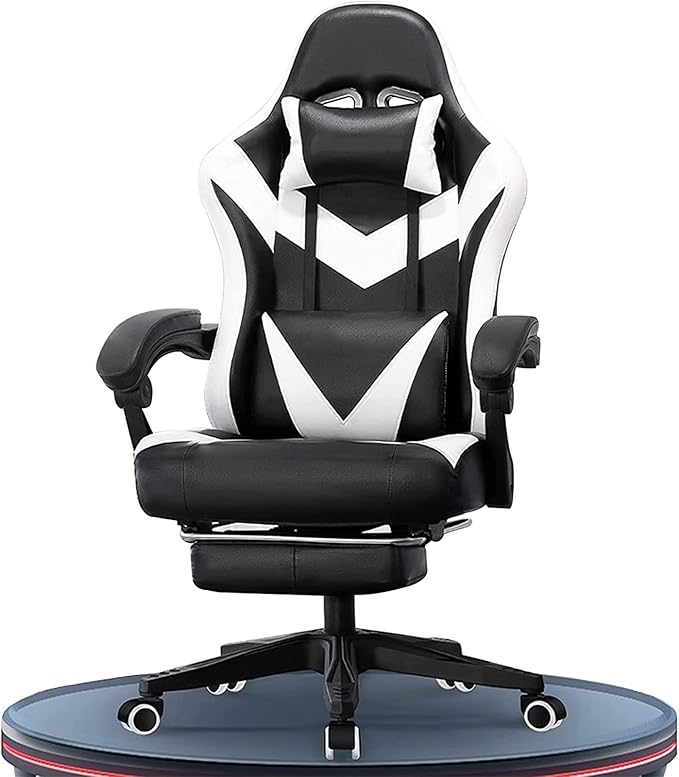 Computer Chair with Footrest High Back Ergonomic Gaming Chair Reclining Gaming Chair with Linkage Armrests for Adults