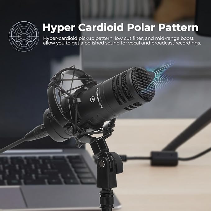 Platform Series TAP500 Cardioid Dynamic Broadcast Microphone for Podcast Recording Music Speech Wide-Range Frequency Natural Sound Mid-Boost Streaming Studio Low-Cut