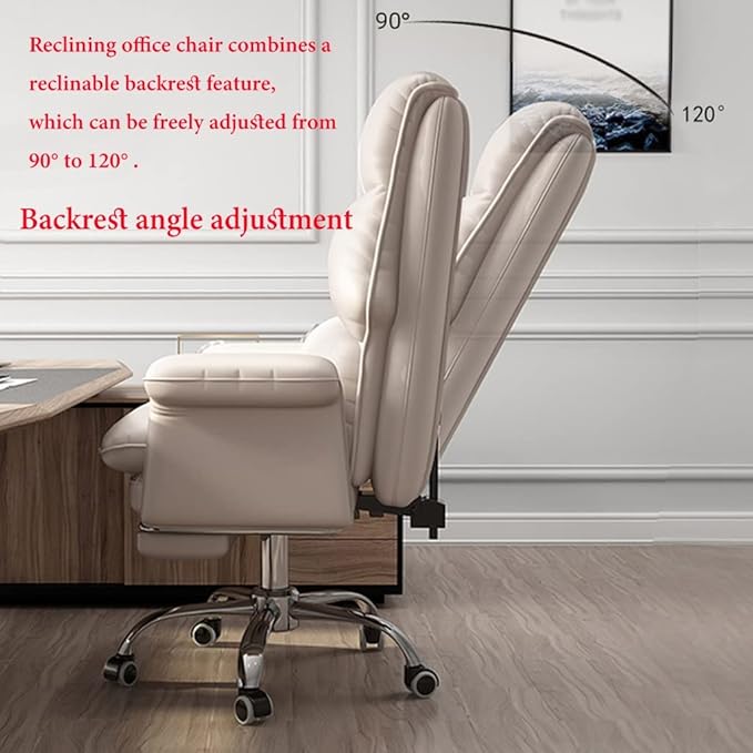 Home Office Chair Ergonomic Task Chairs with Wheels PU Leather Computer Desk Chair Executive Chair with Adjustable Height Swivel Rolling Vanity Chair for Adult (Color : Beige Size : A)