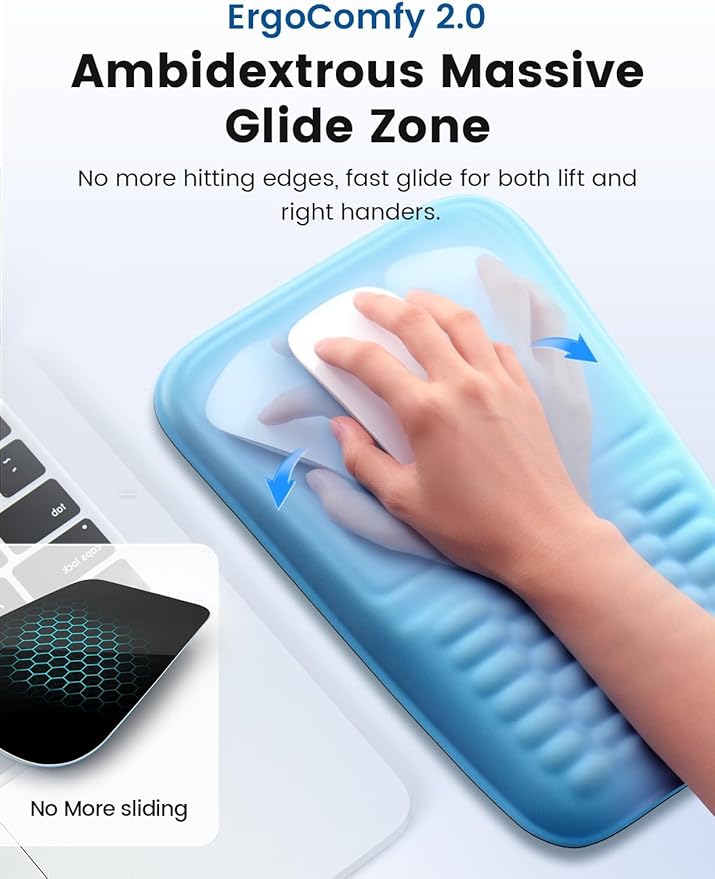 Vaydeer Wrist Rest for Computer Keyboard &amp Mouse Pad Set – Blue Ergonomic Memory Foam Wrist Support Non-Slip Keyboard Wrist Rest &amp Soft Mouse Pad for Typing Comfort &amp Wrist Pain Relief