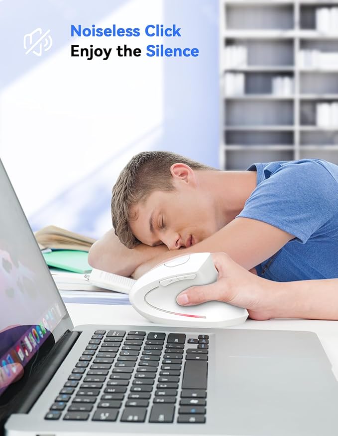 TECKNET Ergonomic Mouse 4800 DPI Wireless Vertical Mouse with 5 Adjustable DPI Levels 6 Buttons 2.4GHz Optical Carpal Tunnel Mouse for Laptop Desktop PC MacBook - White