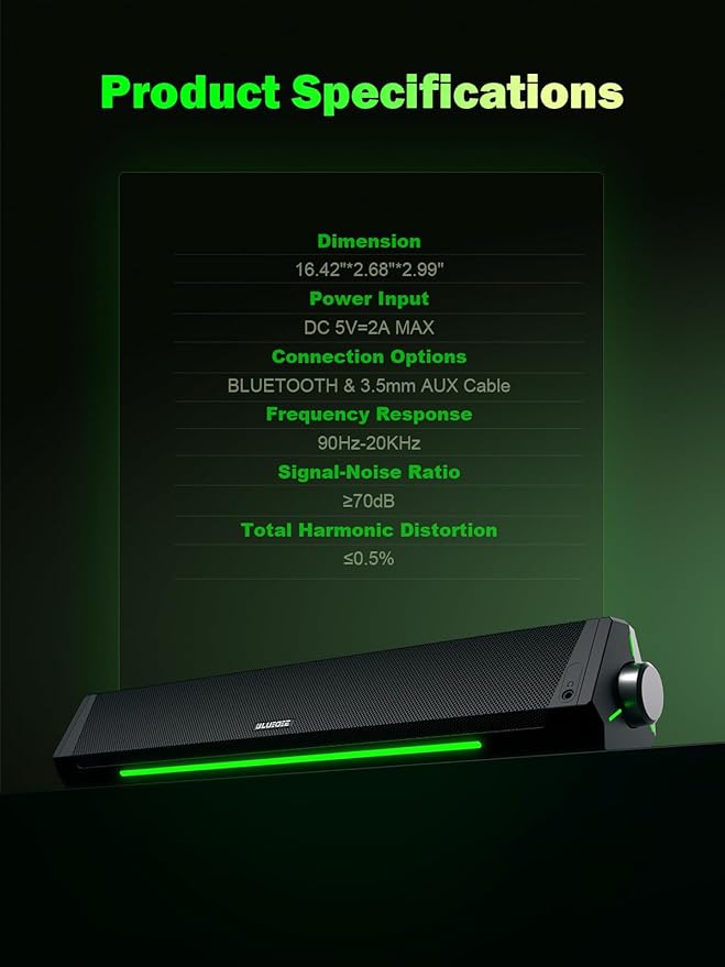 BLUEDEE Computer Speakers for Desktop PC Computer Sound bar HiFi Stereo Speakers for Computer Desktop Bluetooth 5.0 and 3.5mm Aux-in PC Soundbar USB/USB C Powered Gaming Speakers for pc Laptop