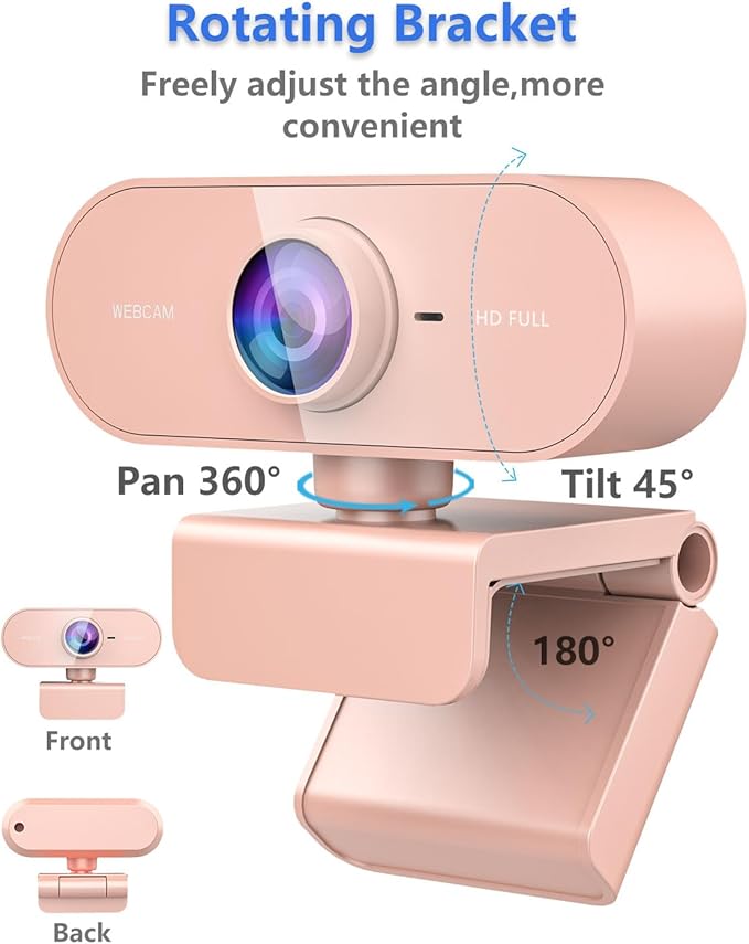 Webcam for pc with MicrophoneFull Hd 1080P Pink Streaming Web Cam with Mic for Mac Laptop Small Computer Camera for DesktopCheap Face Cam for Video ConferenceZoomMicrosoft Teams Meet