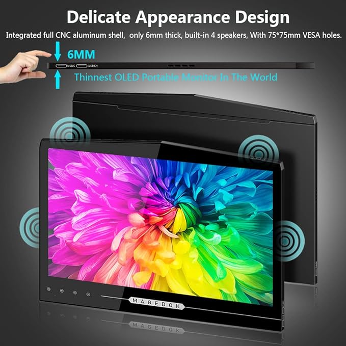 OLED Portable Touchscreen Monitor 13.3 2K 1MS Portable Gaming Monitor 100% DCI-P3 Ultra-Thin Computer External Display External Second Screen USB C/HDMI with Smart Cover