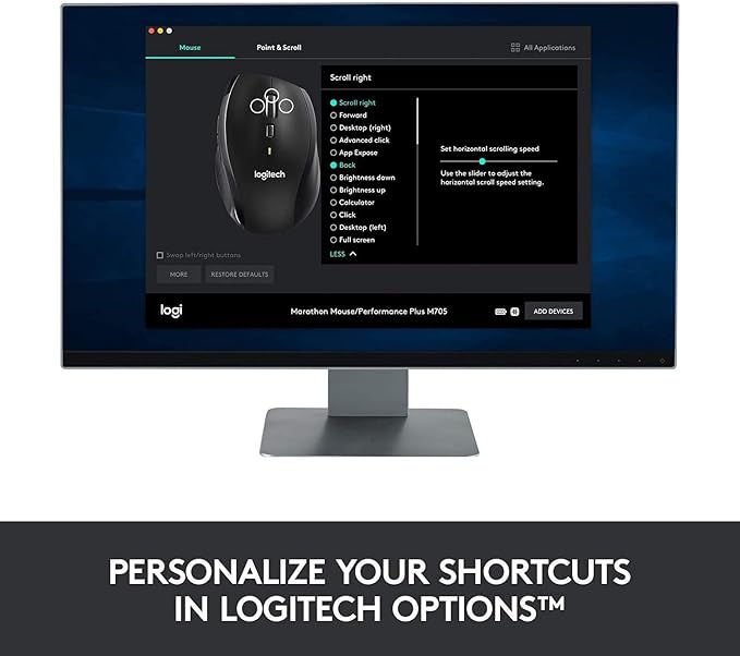 Logitech M705 Wireless Marathon Mouse for PC - Long 3 Year Battery Life Ergonomic Shape with Hyper-Fast Scrolling and USB Unifying Receiver for Computer and Laptop - Black (Renewed)