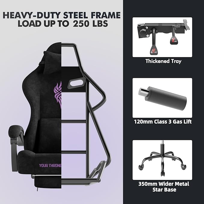 Soontrans Black Velvet Fabric Gaming Chairs with Footrest Ergonomic Comfortable Video Gamer Chair Reclining Office Computer Desk Game Chairs with Massage Lumbar CushionHeadrest for Adult