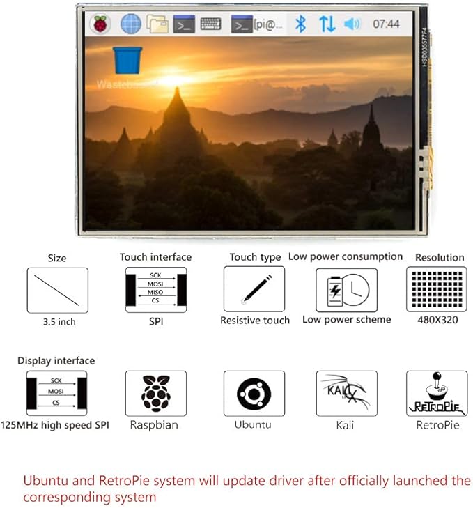 for Raspberry Pi 4 TFT 3.5 inch Touch Screen with Case Mini Cooling Fan and Heatsink 480x320 Resolution 60fps Monitor LCD Display