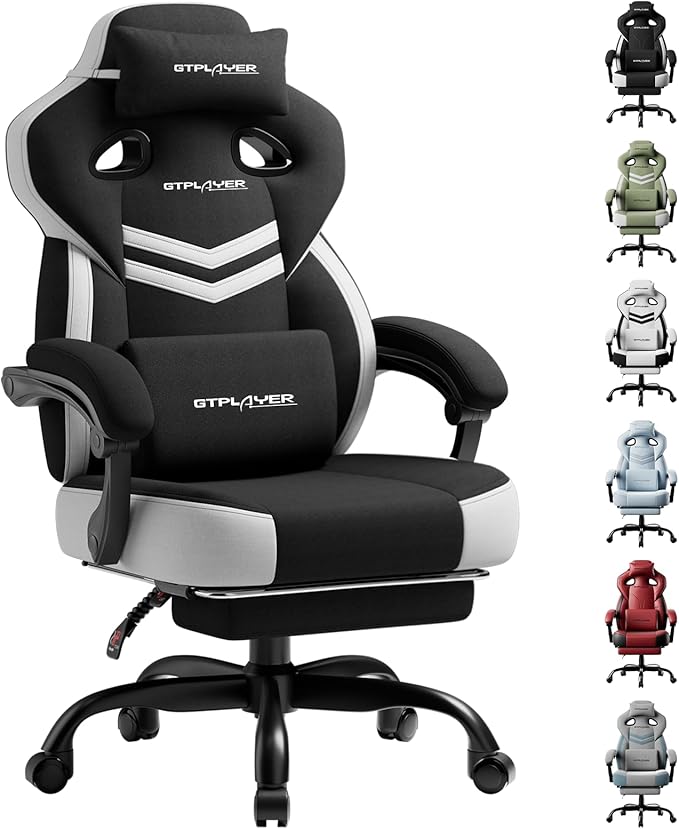 GTPLAYER Gaming Chair Computer Chair with Footrest and Lumbar Support for Adults 360°-Swivel Big &amp Tall Reclining Seat for Office or Gaming (Black&ampWhite)
