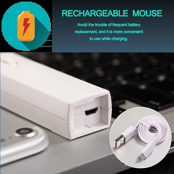 Ultra Small Bluetooth Wireless Mouse Dual Mode (BT+2.4G) Noiseless Rechargeable (with Mouse Case) 1200 DPI Slim and Portable Mini Travel Cordless Mice for PC Computer Laptop (White)