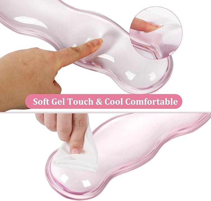 L-SPOUTTO Pink Checkered Mouse Pad SetScalloped XXL Desk Mat + Ergonomic Mouse Wrist Rest + Gel Keyboard Wrist Rest for Keyboard 65%/75%3in1 Large Desk Pad for Desktop Home Office Computer Game