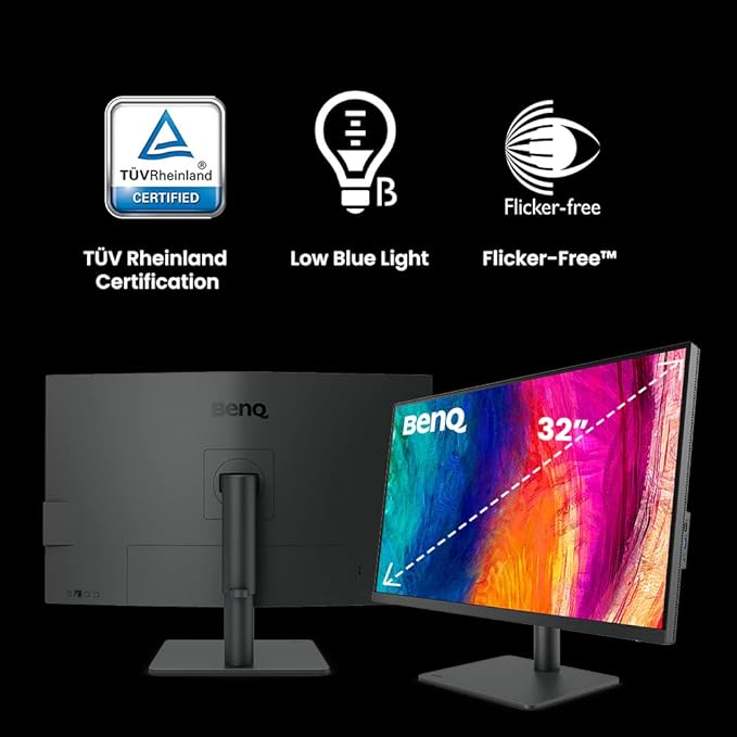 BenQ PD3205U Mac-Ready Monitor 32 4K UHD 99% Rec.709 &amp sRGB IPS DeltaE ≤3 ICC Sync Calibration Report AQCOLOR Uniformity HotKey Puck Ergonomic DisplayPort USB-C (90W) USB Hub