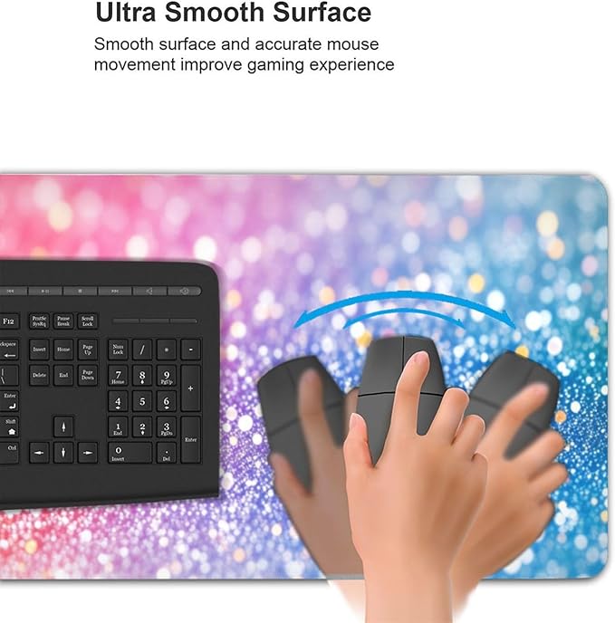 Glitter Large Gaming Mouse Pad 35.5 X 16 Inch Extended Desk Mat for Keyboard and Mouse Waterproof Computer Mousepad with Stitched Edges &amp Non-Slip Base