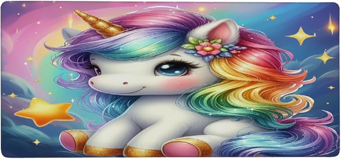 Rainbow Unicorn Galaxy Large Mouse Pad Gaming Mousepad Desk Mat for Desktop Computer Keyboard Waterproof Mouse Mat Desk Pad with Non-Slip Base for Game School Office Home 35.4 x 15.7