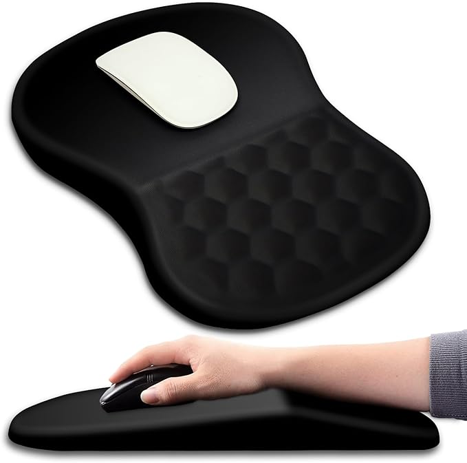 Hokafenle Ergonomic Mouse Pad Wrist Support with Massage Design Wrist Rest Pain Relief Mousepad with Memory Foam&ampNon-Slip PU Base Mouse Pads for Wireless Mouse &amp Desk (12x8 inchBlack)
