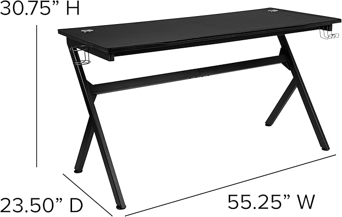 Flash Furniture Optis Gaming Desk and Blue Footrest Reclining Gaming Chair Set - Cup Holder/Headphone Hook/Removable Mouse Pad Top/Wire Management