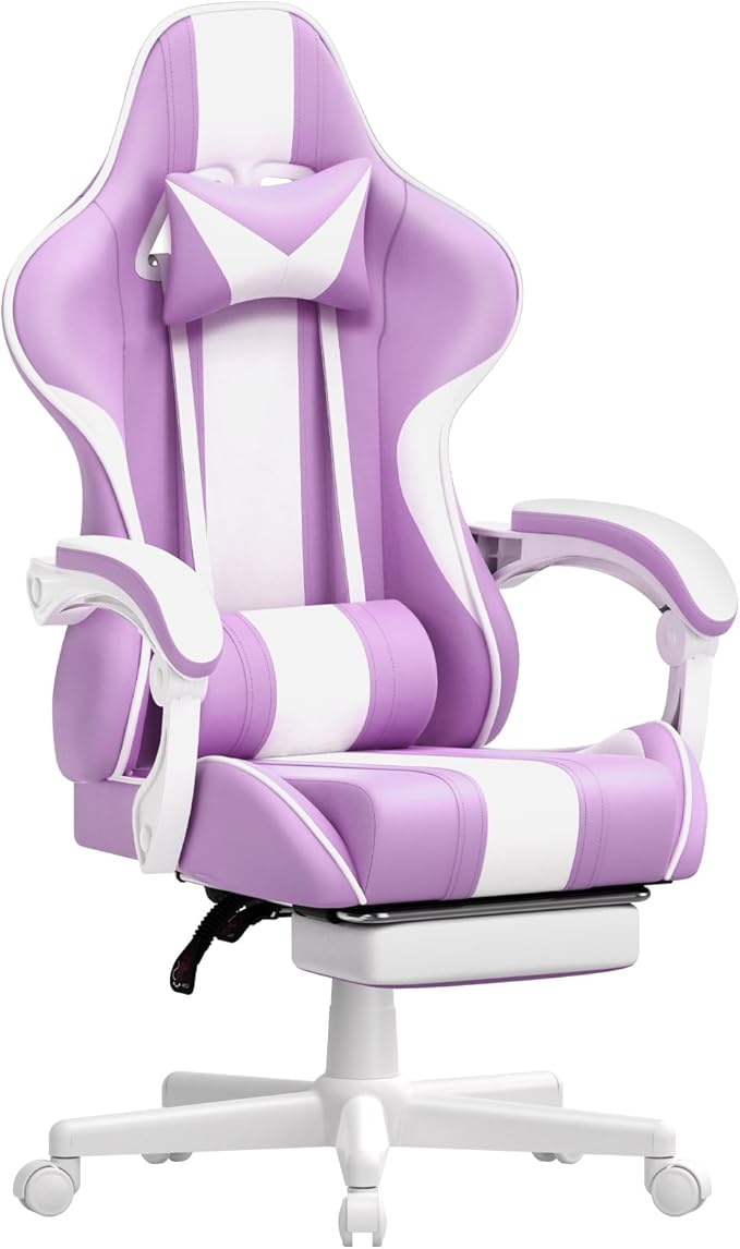 Ferghana Gaming Chairs Ergonomic Racing Style PC Game Computer Chair with Headrest Lumbar Support Adjustable Recliner PU Leather Video Computer Chair(Light Purple)