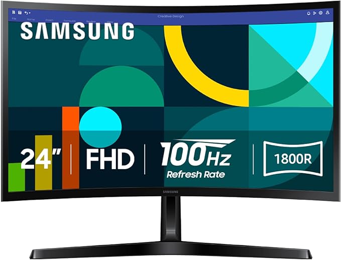 Samsung 24 Essential S3 (S36GD) Series FHD 1800R Curved Computer Monitor 100Hz Game Mode Advanced Eye Comfort HDMI and D-sub Ports LS24D366GANXZA