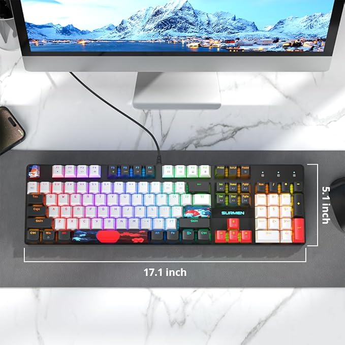 RGB Gaming Keyboard 104-Key Wired Mechanical Keyboard Creamy with Number Pad Linear Red Switch NKRO Full Size for Windows Laptop PC Gamer