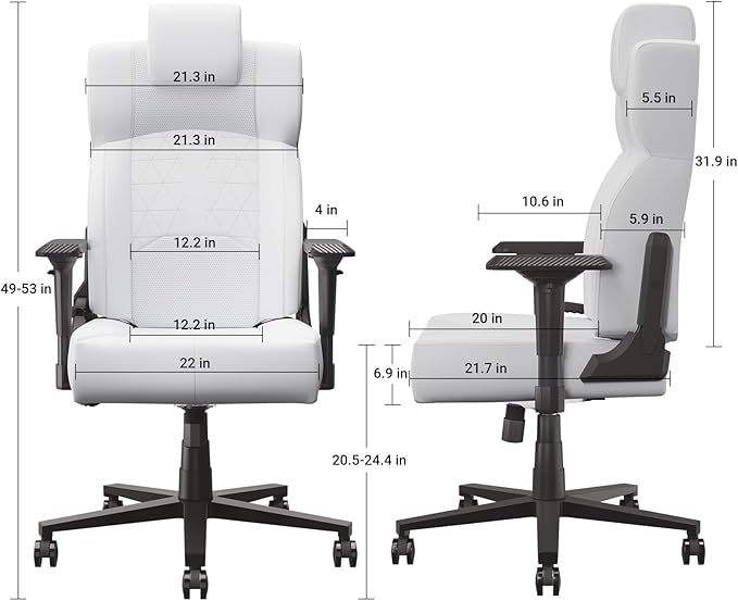 Gaming Chair Big and Tall for AdultsErgonomic Comfortable Wide Office Chair with Lumbar SupportDesk Computer Chair High Back 155° Recline with Angle LockPUWhite
