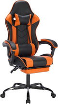 Black Orange Gaming Chairs with Footrest PVC Leather Video Game Chair for Adults Ergonomic Gaming Chair with Headrest &amp Lumbar Support Reclining Gamer Chairs with Adjustable Backrest (Black+Ora
