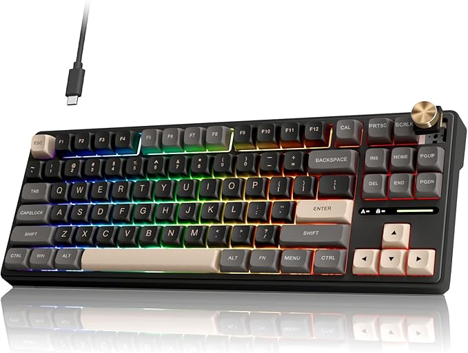 RK ROYAL KLUDGE R87 Pro Wired Mechanical Keyboard with Hot Swappable Knob 75% Creamy Gaming Keyboard 88 Keys TKL Gasket Mounted RGB Backlit with QMK/VIA MDA Profile Linear Creamy Switch Black
