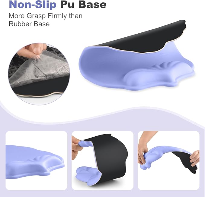 Keyboard Wrist Rest and Mouse Pad with Wrist Support Set Ergonomic Leaf Shape Mouse Pad with Non-Slip Base Pain Relief Memory Foam Mousepad for ComputerLaptopHome Office Purple