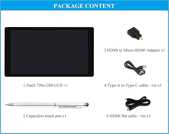 5inch Capacitive Touch Screen 720×1280 5-Point Touch IPS HDMI LCD Display Compatible with Raspberry Pi 5/4B/3B/Zero/Zero W/Zero 2W/Pico/Pico W/Pico 2/Win 11/10/8.1/8/7/Jetson Nano/Jetson Orin Nano