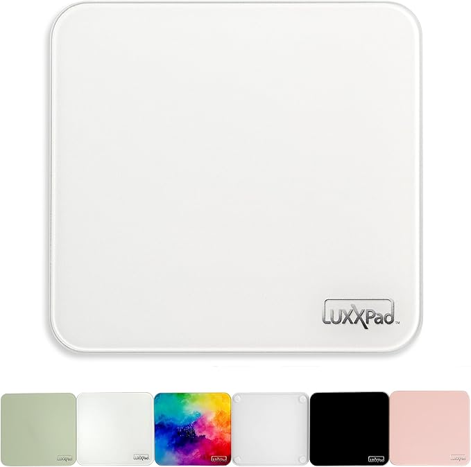 Glassboard Studio LuxxPad Glass Mouse Pad - Mouse Pad Gaming and Dry Erase Note Taking Pad Tempered Strong Glass with Rubber Non-Slip Feet for Gaming &amp Work (White 7.5 x 8)