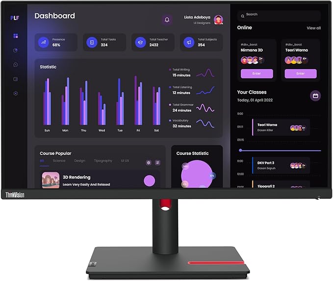 Lenovo ThinkVision T24i-30 24 Full HD IPS Monitor - 1920x1080 HDMI VGA DisplayPort USB Hub Raven Black - for Multi-Monitor Setup 4 Pack